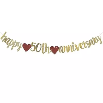 Happy 50TH Anniversary BannerGold Paper Glitter Party Decorations Supplies Fo... • $17.01