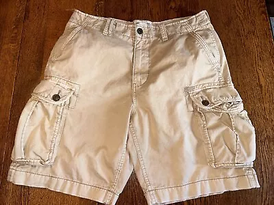 Vintage American Eagle Cargo Shorts 36 Khaki Tan Heavyweight Long Y2K Distressed • $24.95