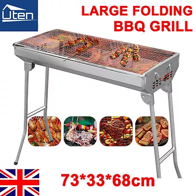 Portable BBQ Charcoal Barbecue Grill Folding Stainless Steel Stove Garden Picnic • £24.99