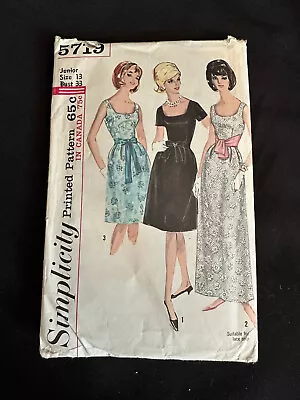 Party Swing Dress Sewing Pattern Simplicity 5719 Vintage 1964 1960s • $7.93