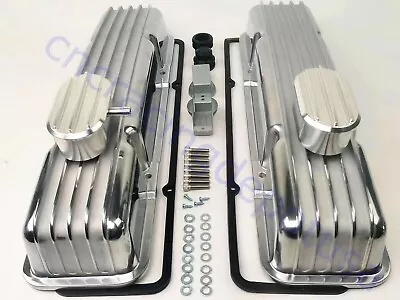 Small Block Chevy 305 307 327 350 400 TALL Polished Finned Aluminum Valve Covers • $139.95