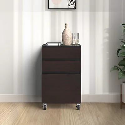 $78.99 • Buy 3Drawer Wood File Cabinet Storage Organizer Rolling Office Furniture Dark Walnut