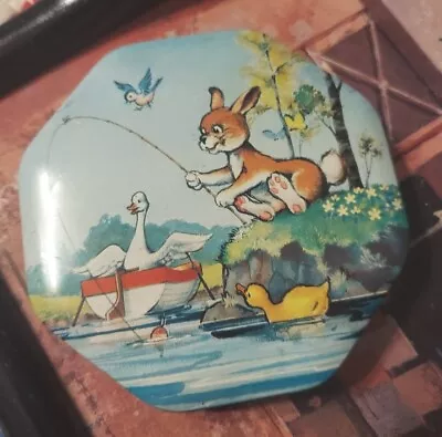 Vintage Candy Tin Bunny Rabbit Duck Bird Fishing Woodland • $9.95