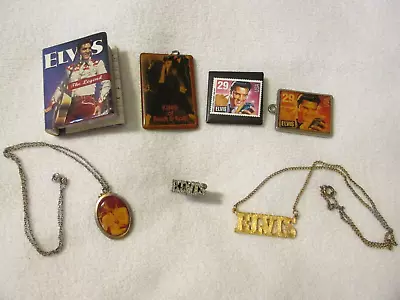 Lot Of ELVIS Necklaces Pin Key Chain Stamps Ring & Ariel Book ELVIS The Legend • $65