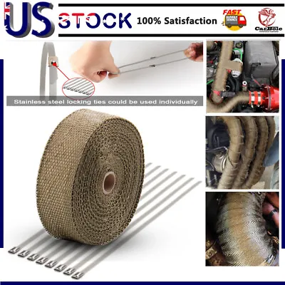 2  50Ft Roll Titanium Header Exhaust Heat Wrap Manifold+10 Stainless Ties Kit US • $22.59