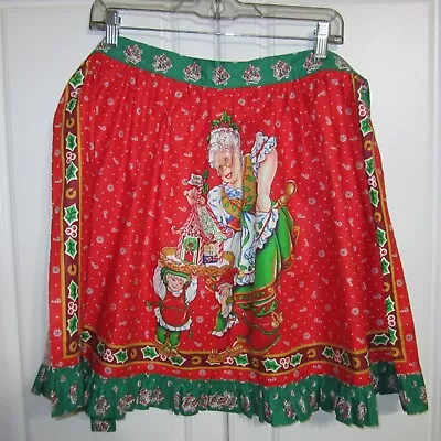 Christmas Theme Half Apron Mrs Claus & Elves Gingerbread House Red Green Perfect • $12