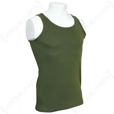 Olive Green Army Tank Top - Military Vest Mens 100% Cotton Vietnam WW2 Style • £11.75