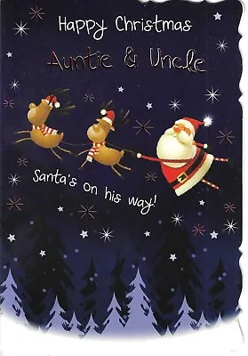 Auntie And Uncle Christmas Greeting Card 7 X5  Cute Santa And Reindeer • £1.99