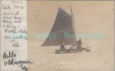 Vermillion Ohio OH - ICE BOATING ON LAKE HURON - RPPC Postcard Boat • $55