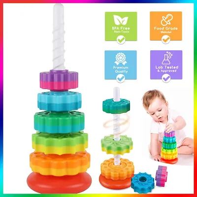 Kids Spinning Stacking Toy Baby Rainbow Tower Early Education Fun Learning Toys • £9.89