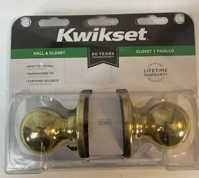 $12.99 • Buy Kwikset Hall Closet Door Knobs Polished Brass Finish New