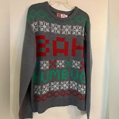 NWT Christmas “Bah Humbug” Sweater Men’s XL Gray Red Green Soft 100 % Acrylic • $24.99