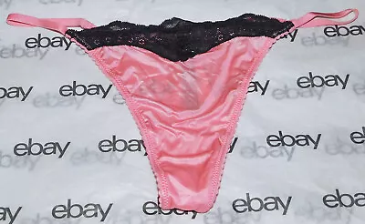 NEW Victoria's Secret Very Sexy V-String Thong Panty Satin Pink Lace Large L VS • $14.50