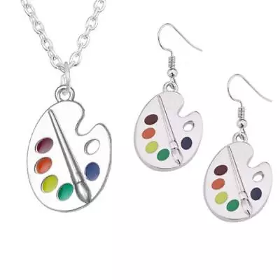 Paint Brush Colorful Paint Palette Drop Earrings Necklace Artist Painter Jewelry • £4.49