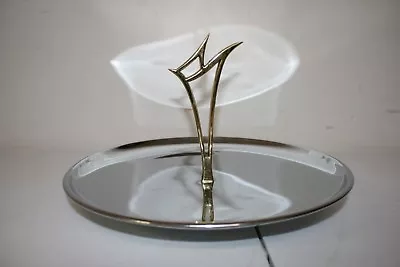 Mid Century Modern Atomic Starburst Serving Tray Brass Crome Pedestal Japan • $49.95