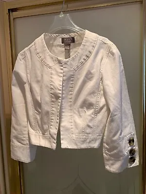 Motto Size Large White Denim Jacket Button Cuffs Stitching Gathered Sleeve Open • $16.75