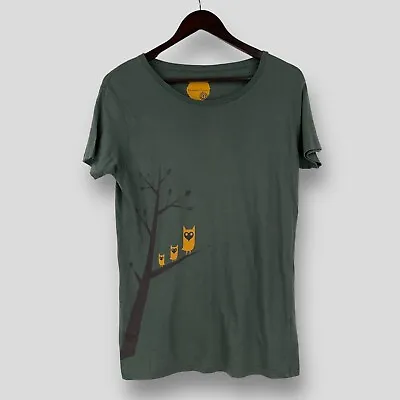 ELEMENT Organic Womens Dark Green T-shirt With Owls SIZE L • £9.95