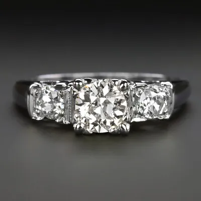 VINTAGE DIAMOND ENGAGEMENT RING 1.02ct OLD EUROPEAN CUT 3 STONE WHITE GOLD 1ct • $1464