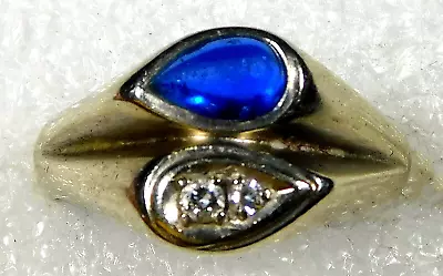 DESIGNER 14K White GOLD Blue STONE 2 DIAMONDS MANUFACTURED RING Size 10.5 Estate • $240