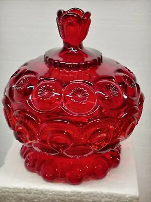 Vintage MOON & STARS RUBY RED ROUND COVERED CANDY DISH • $89.99