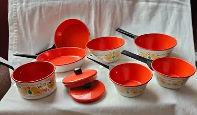 Vintage Small Mini Kids Toy Play Tin Red & White Kitchen Pot And Pans • $9.99