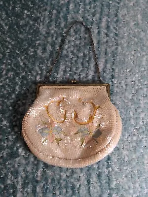 Vintage Dormer Beading Evening Bag Made In France Beige With Floral • $15