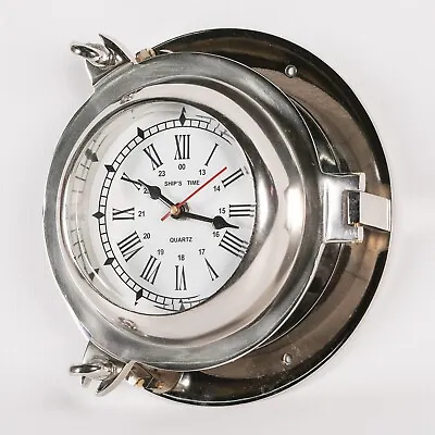 Metal Vintage Silver Nautical Maritime Ships Time 23cm Glass Ship Wall Clock • £59.99