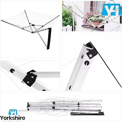 5 Arm Wall Mounted 25m Aluminium Folding Rotary Airer Multi Hanger Washing Line • £37.90