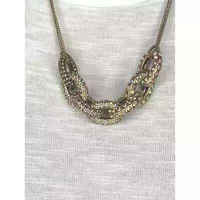  J. CREW Women's Gold Tone Paved Rhinestone Links Statement Necklace Dainty • $18