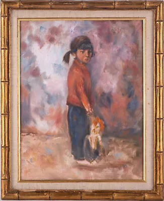 VIntage Impressionist Oil On Canvas  Girl With Doll  • $120