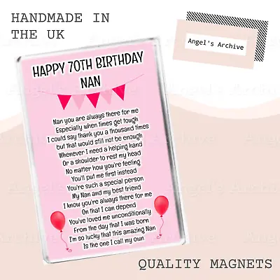 Happy 70th Birthday Nan ✳ Poem ✳ Keepsake Verse ✳ Large Fridge Magnet ✳ Gift • £3.75