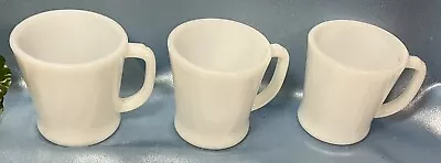 Set Of 3 Vintage Fire-King Coffee Cups: White Milk Glass D-Handle Oven Ware 7074 • $16.20