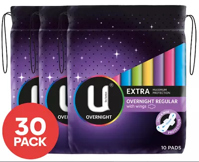 3x U By Kotex Extra Overnight Pads Maxi Wings Feminine Care Sanitary Napkin 10pk • $17.65