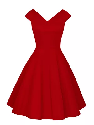 Women's Bright Red 1950's Vintage Classy Style Formal Evening Prom Dress Size XL • £15.99