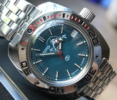 Vostok Amphibian Diver Mechanical Auto Winding Wrist Watch Scuba Dude 710059 • $109.24