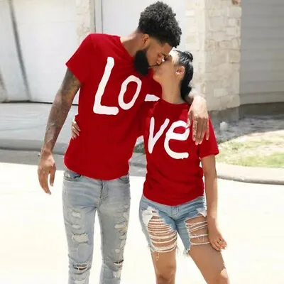 Couples Matching Shirts Set Matching Men Women Letter Print Love Couple T-Shirt • £11.99