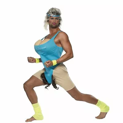 Mens Lets Get Physical Work Out Costume Adults 80s Stag Party Fancy Dress Outfit • £25