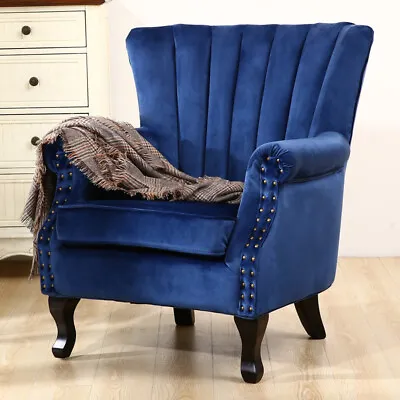 Velvet Armchair Queen Anne Nailhead Vintage Sofa Fireside Tub Chair Lounge Tulip • £169.95