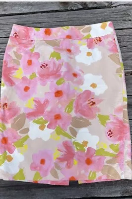 J. Crew Pencil Skirt Pink Watercolors Floral Sz 8 Cotton Lined • $12.99