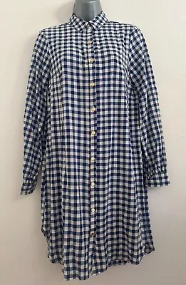 NEW Ex Ladies Blue White Check Print Longline Buttons Up Shirt Blouse Top 12-22 • £14.99