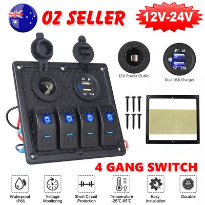 4 Gang 12V Switch Panel ON-OFF Toggle 2 USB Circuit Breaker Boat Marine RV Truck • $29.95