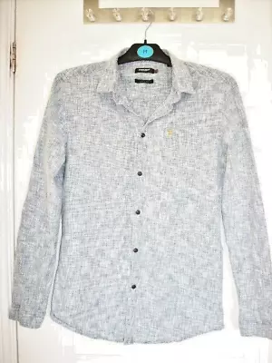 FARAH VINTAGE Grey Fine-check Long-sleeve Shirt - Size M - Very Good Cond • £3.50