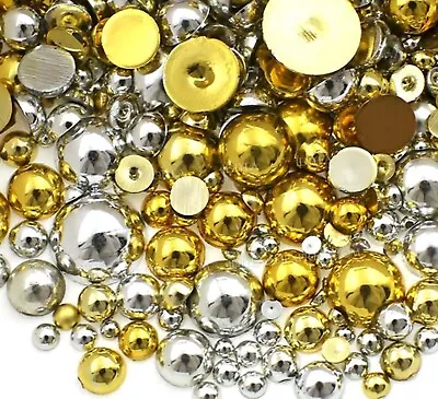 Flatback Pearls Half Round Pearls Metal Metallic Finish Gold Silver 1.5mm-8mm XL • £4.39