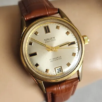 Vintage GRUEN Men's Automatic Watch Cal.730CA 17Jewels DATE 1970s • $149