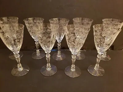 (9) WATER GOBLETS Glasses 7-5/8  Fostoria Crystal Chintz 6026 338 Optic Etch • $174.95