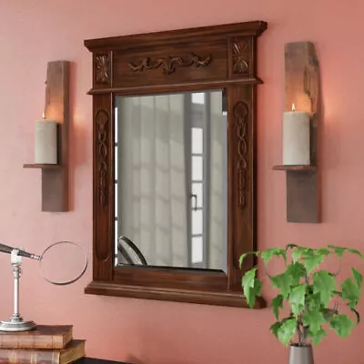 Traditional Beveled Bathroom Vanity Mirror Vintage Motif Wood Frame Crowned Top • $42.75