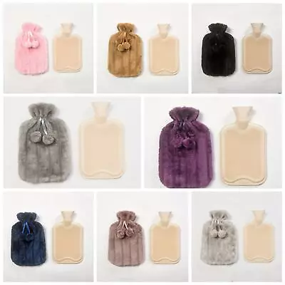 £7.99 • Buy Large 2L Natural Rubber Hot Water Bottle With Warm Faux Fur Fleece Knitted Cover