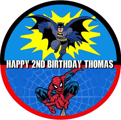 Batman & Spiderman   Personalised  7.5  Edible Icing Sheet Cake Topper • £6.25