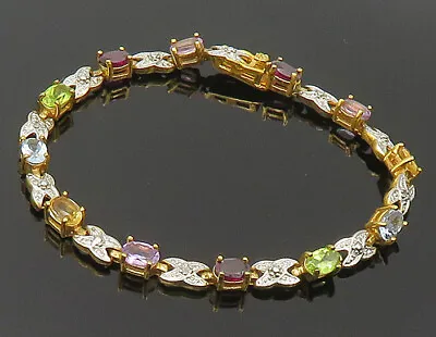 925 Sterling Silver - Genuine Diamonds & Multi-Gemstone Chain Bracelet - BT1253 • $49.88