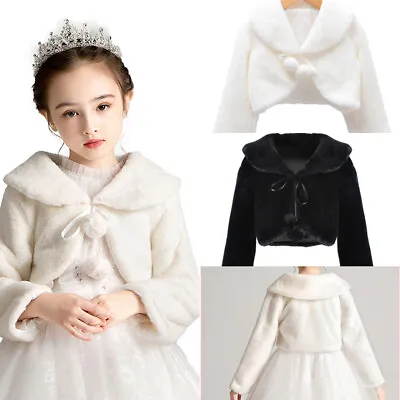 Child Girl Faux Fur Long Sleeve Bridesmaid Shrug/Wedding Bolero/Cape Coat/Jacket • £13.19